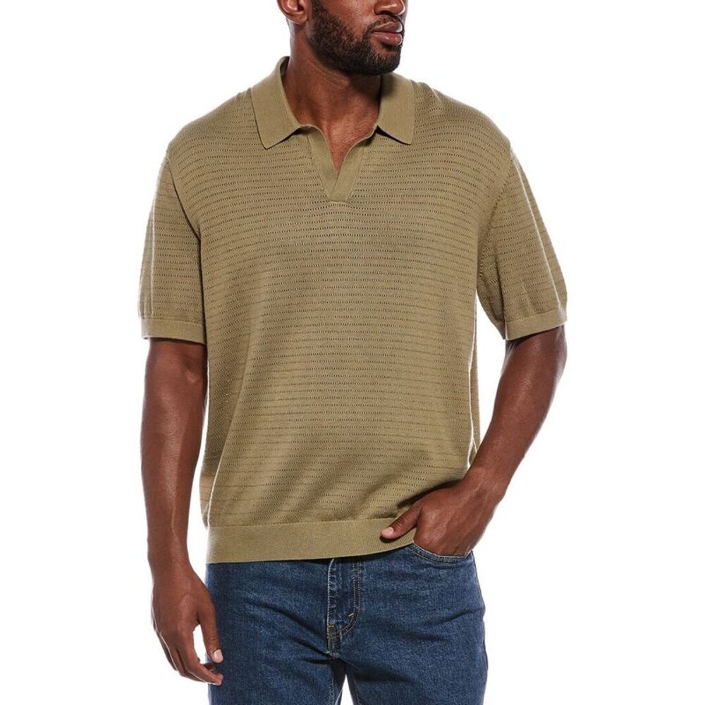 Madewell Mens  Pointelle Stitch Johnny Collar Silk-Blend Polo Sweater, Green